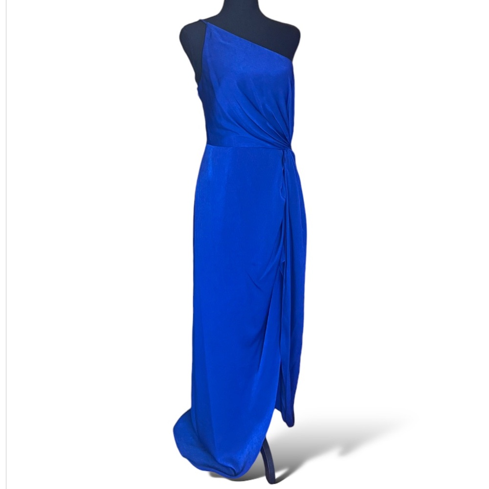 Liv Foster Asymmetrical Charmeuse Side Slit Evening Gown, Royal Blue, Sz 10, NWT - Picture 2 of 16